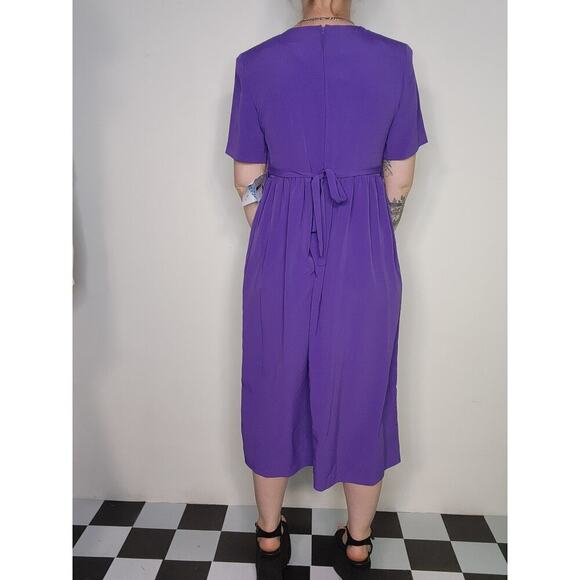 Vtg 80s 90s Leslie Fay NWT Purple Vest Button Up Coquette Tie in Back Dress - Picture 8 of 9
